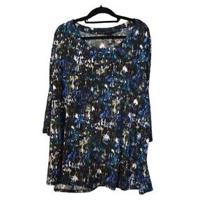 Catherines Womens 3x Multicolored Splatter Print Long Sleeve Round Neck Blouse
